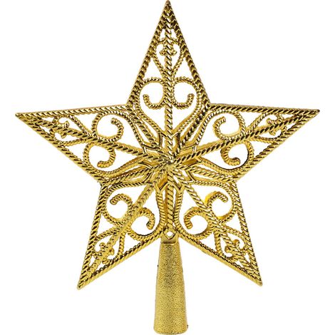 Étoile Creuse Pour Sommet D Arbre De Noël - Décoration De Noël En Plastique Doré - 21 X 20 X 2 Cm - 1 Pièce (1/5)