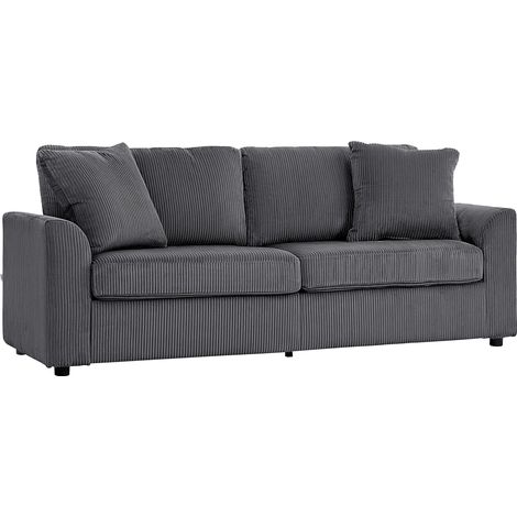 Modern 3 Seater Corduroy Sofa with Spring Cushions,212cm Fabric Couch with 2 Scatter Cushions for Living Room,Bedroom,Home Office in Grey
