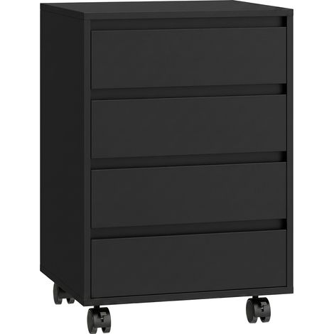 Caisson roulant de bureau 4 tiroirs coulissants noirs en bois effet bois (1/5)