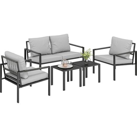 Outsunny 5 Piece Metal Garden Furniture Sofa Set with Cushions, Light Grey