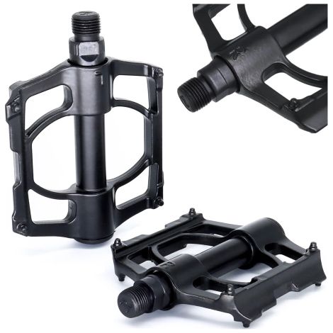 Pedali Alogy per bici da strada e mountain bike, piattaforma MTB in alluminio, set da 2, alluminio con triplo cuscinetto, neri (1/5)