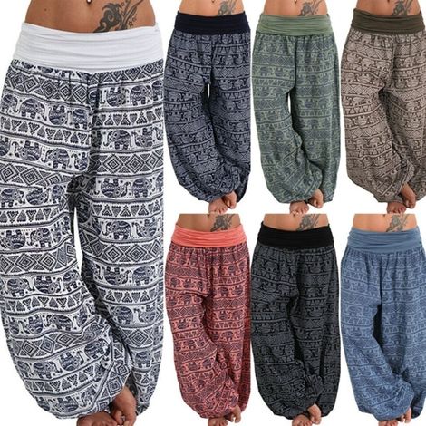 Pantalon ample Harem Hippie Yoga blanc 2XL - Leggings décontractés et pantalon large (1/5)