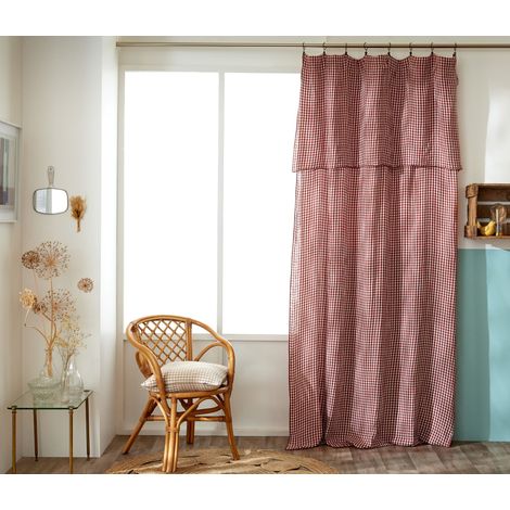 Rideau Ajustable 140 x 300 cm Double Gaze de Coton Vichy VICKIE – Terracotta (1/3)