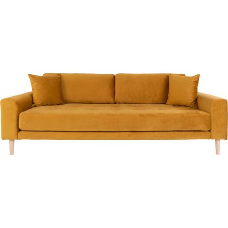 Lido Sofa 3 Pers. velour inkl. 2 dekorative Kissen, senfgelb. (1/3)