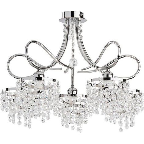 Alfa DIANA Glamour Crystal Chandelier 5-Light Chrome Ceiling Light Fixture, E14 x5 Max 10W, Dimmable with Dimmable Bulbs, Decorative for Living Dining Bedroom 46cm