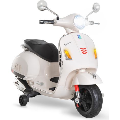 Vespa Elektroroller für Kinder, 6 V, Maße: 102 x 51 x 76 cm (L x B x H), MP3-Player, USB-Anschluss, Hupe, Scheinwerfer, Rücklicht, Weiß