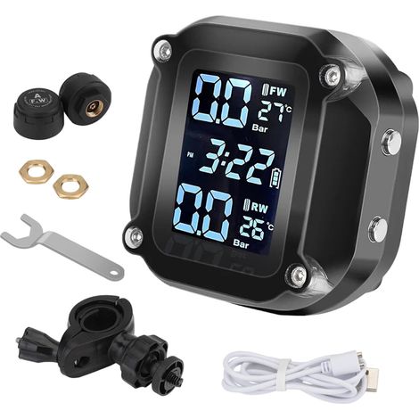 Contrôleur De Pression des Pneus,Affichage LCD Détecteur De Pneus ATV Système D'Alarme De Étanche avec Capteur Externe - pour Moto Et Scooter Sécurité Routière (1/5)