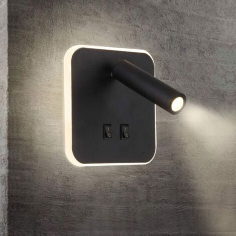 LED-Nachttischlampen, Wandleuchten für Hotelzimmer, Wandleuchten fürs Bett, Flurwandleuchte mit Schalter, Schwarz, 10 W (Quadratisch)