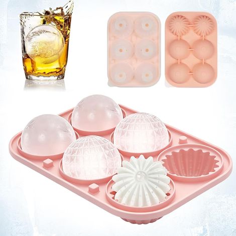 bac a glacon,6 glaçons,reutilisable glçons circulaire,moule à glaçons bac,glacons silicone moule,avec couvercle à entonnoir,pour boisson froide, whisky, cocktail, vin, bière,glace, rose (1/5)