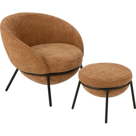 Fauteuil Design & Repose-Pieds "Elwood" 75cm Terracotta (1/5)