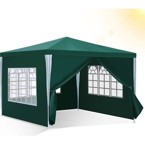Randaco Partyzelt Pavillon aus PE, wasserabweisend & UV-geschützt, mit Fenstern und Tür 3x3m Grün