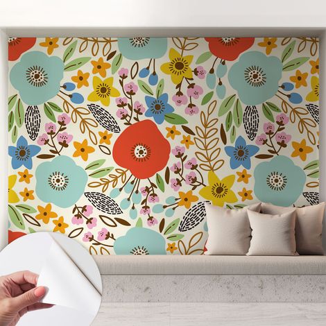 Papier peint adhésif décoratif avec colle pour salon chambre et bureau Installation rapide Motif floral 208x146 cm (1/5)