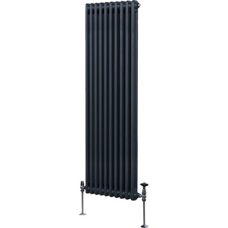 Radiador Tradicional Vertical de 2 columnas 1800mm x 472mm  Gris Antracita   Acero  Montado en pared  Kit de fijación y soportes  + Cepillo de limpieza GRATIS  Calefacción estufa calefactor