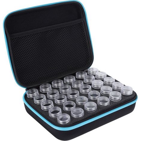 Caja para bordado de diamantes, caja de almacenamiento de 30 compartimentos para accesorios de pintura de diamantes, plástico, azul, para pasatiempos, proyectos de manualidades y pintura de diamantes. (1/5)