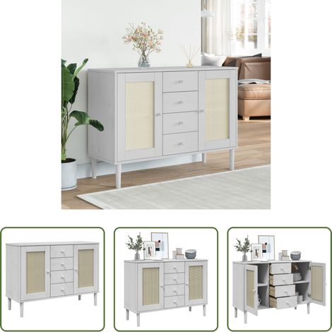 vidaXL Bois de pin -  Buffet SENJA aspect rotin blanc 112x40x80cm bois massif de pin (1/5)