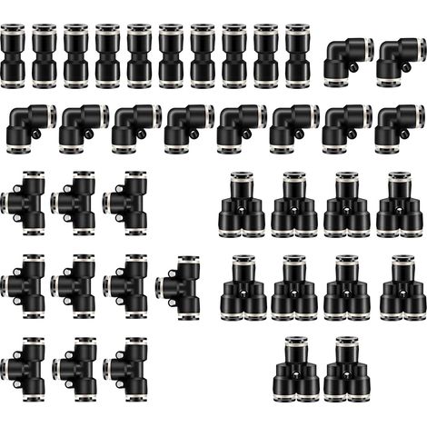 40 pcs Noir Raccords Rapides pneumatiques, Raccords Rapides Pneumatiques Tuyau Pneumatique Connecteur 4 Formes, Droits Type/Coudés Type/Y Type/T Type/Combo Connecteur Pneumatique(4mm) (1/5)