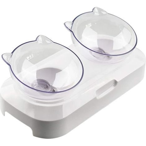 Bol Pour Chat - Support Surélevé Incliné 15° - Double Bol Transparent - Hauteur Réglable - Pour Chats et Petits Chiens - 2 Pièces