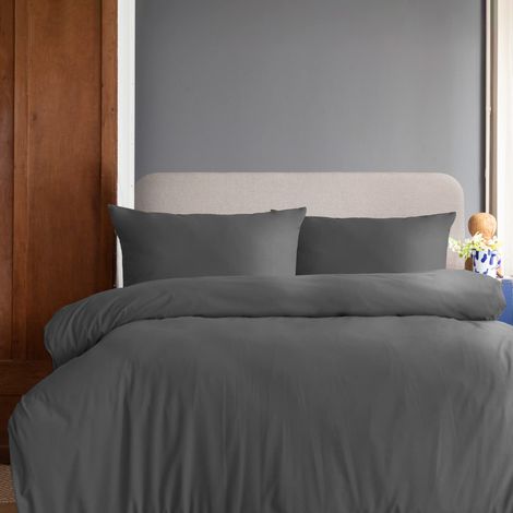 Housse de Couette 3 pièces Super Douce 155x220 cm + 2 taies d'oreiller 40x80 cm, 100% Microfibre brossée, Anthracite (1/5)