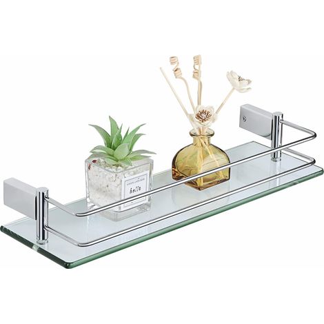 Étagères de Salle de Bain Étagère de Douche en Verre Étagère Murale Rangement Douche avec Tablette, Finition Chrome Poli, 50CM (1/5)