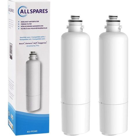 Filtro de agua AllSpares (2 unidades) para frigorífico UltraClarityPro compatible con Bosch, Siemens y Neff 11032518/KSZ50UCP (1/4)
