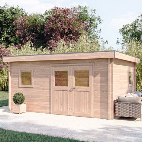 Abri de jardin NANTUA 20m² – Bois Douglas 55mm – Toit en acier – Double porte et 2 fenêtres en bois simple vitrage – Monnet Seve (1/5)