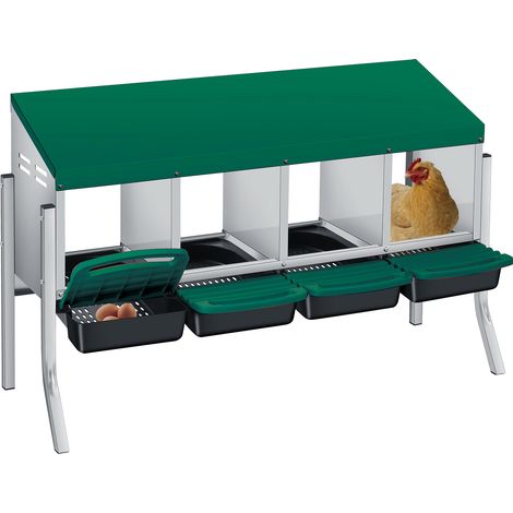 Poulailler 4 compartments métal – Pondoir rouleau avec bacs amovibles, récupération facile des œufs, mural ou sur pied, vert (1/5)