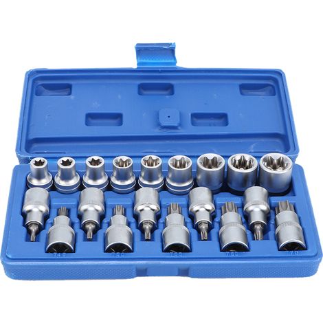 Coffret de 19 douilles hexagonales type E 1/2 pouce, kit d'outils réparation automobile à main (1/4)
