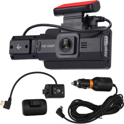 Caméra de bord double avec écran IPS 3,0" avant et intérieur, détection de mouvement grand angle 170°, enregistrement cyclique et disque dur embarqué pour images nettes (1/5)