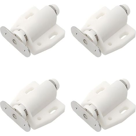 Juego de 4 cierres magnéticos de plástico a presión para puertas, cajones y armarios con mecanismo de cierre suave - Blanco, ideal para dormitorio, cocina y baño.