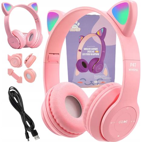 Cuffie a LED con orecchie da gatto, perfette come regalo per bambini. (1/5)