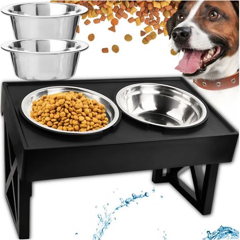 Gamelles pour chien/chat, support double, hauteur réglable, deux gamelles en métal