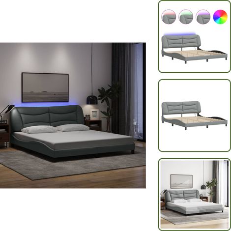 Cadre de lit avec LED sans matelas gris clair 180x200 cm tissu - Lit Plateforme - Cadre Lit - Lit Design - Tête De Lit Rembourrée - Éclairage Led (1/5)