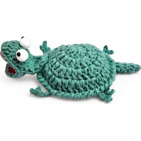 Posavasos resistentes al calor, tejidos a mano con ganchillo, con forma de animales de dibujos animados posavasos azul con forma de lagarto. (1/5)