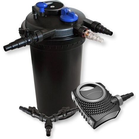 SunSun Komplettset: CPF-15000 Teichdruckfilter bis 30000 L mit 18 Watt UV-C Teichklärer, CTF-8000 SuperECO Teichpumpe 8000l/h 70W, Y-Verteiler