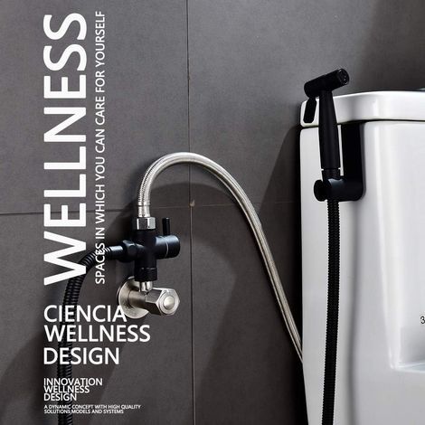 Schwarzes Edelstahl-Toilettengetränkeset mit Wasserhahn für die tägliche Körperpflege (1/4)