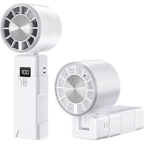 Mini-Handventilator, USB-aufladbar, 1200 mAh, Digitalanzeige und 5 Geschwindigkeitsstufen – Weiß (1/5)