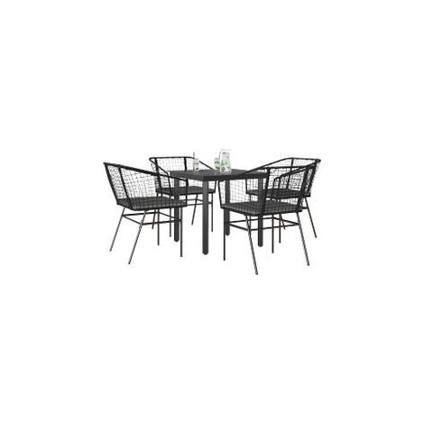 Ensemble à manger de jardin et coussins 5 pcs noir rotin verre (1/5)