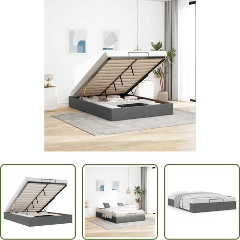 Stauraum -  Ottoman-Bett ohne Matratze Dunkelgrau 140x200 cm Stoff (1/5)