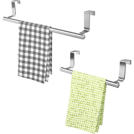 Toallero de 2 piezas, soporte para paños de cocina de 2 tamaños, gancho para paños de cocina, instalación sin taladros, con tira protectora antiarañazos y antideslizante, para cocina, baño o garaje (1/5)