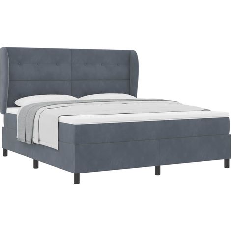 Maison Exclusive - Lit à ressorts avec coussin Gris foncé 200 x 180 cm Velours (1/5)