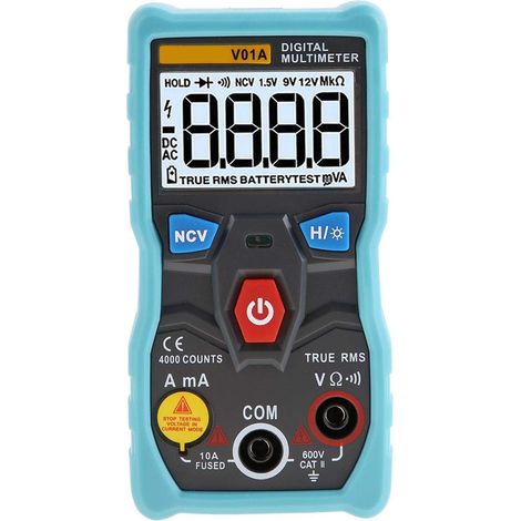 Multimètre à plage automatique ， VA Multimètre numérique à valeur efficace vraie, courant alternatif/continu Tension en Ohm Testeur de continuité(Bleu) 【Cadeau de Noël, cadeau du Nouvel An】 (1/5)