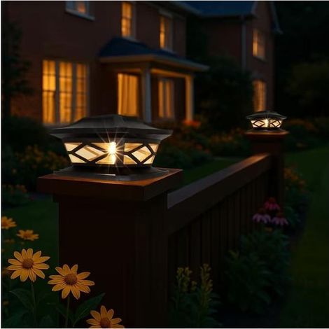 1pcs Lampe sur poteau extérieure Lampe solaire étanche Éclairage paysager LED Avec fonction d'allumage automatique Noir (1/5)