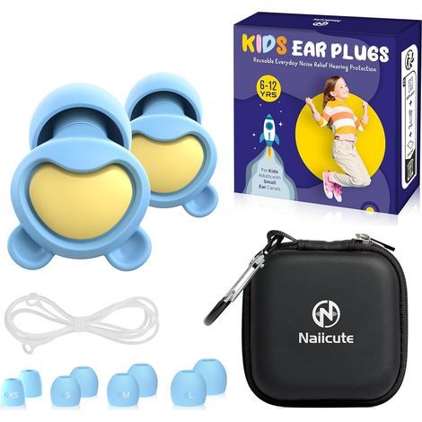 Bouchon oreille Enfant (6 à 12 ans) Kids – Bouchons d’oreille enfant Anti Bruit pour Concentration, l’école, la maison, lorsqu’ils jouent et l’anxiété, Embouts en XS/S/M/L, 26dB Réduction du bruit (1/5)
