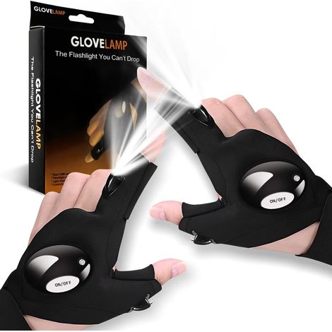 2 gants de poche LED pour l'extérieur, le travail avec lumière les endroits sombres, Noir (1/4)