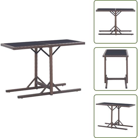 Gartentisch Braun 110×53×72 cm Glas und Poly Rattan - Gartentisch - Esstisch - Terrassenmöbel - Outdoor Möbel - Polyrattan Tisch (1/5)