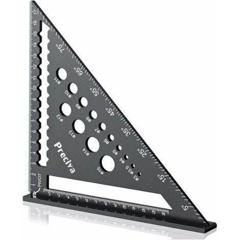 Équerre de menuisier en alliage d'aluminium de 7 pouces avec échelle métrique et trous de mesure, support pour le traçage d'angles, de lignes et de cercles. (1/5)