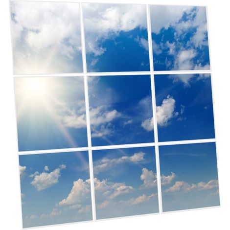 Pack de 9 Dalles LED Imprimées 60x60 cm - Motif Ciel Très Nuageux - Lumière Blanc Neutre 4000K - Panneaux Lumineux Plafond Bureau Salon Cuisine - Faciles à Installer