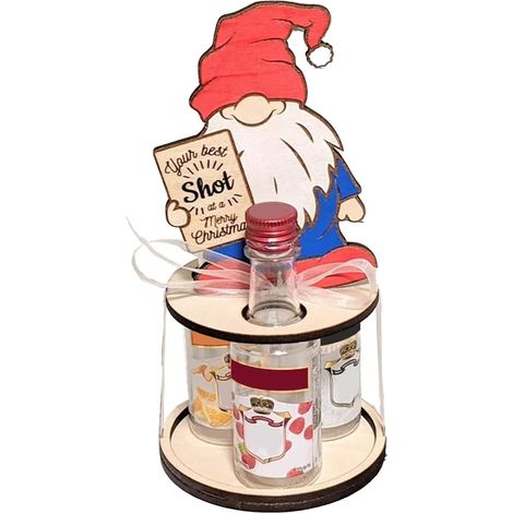 Support À Bouteilles En Bois - Support Pour Mini Bouteilles De Vin Ou Liqueur - Décoration De Noël En Forme De Pingouin Nain - 1 Pièce (1/5)