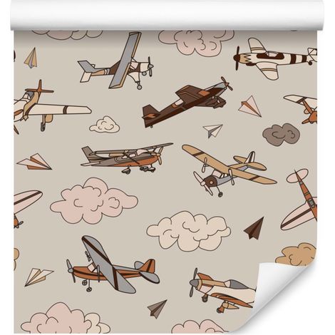 Papel pintado de aviones vintage para salón y dormitorio, 50x1000 cm. (1/5)