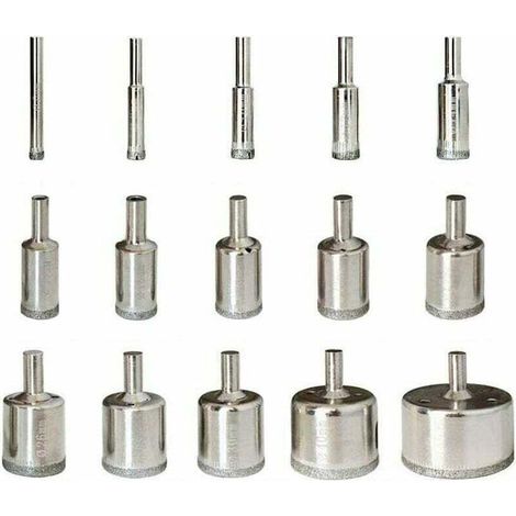 Diamantbohrer-Set, 15-teilig, Lochsägen 6–50 mm, Diamantschneidwerkzeuge, Kohlenstoffstahl, für Glas, Keramik, Porzellan, Marmor, Fliesen, Granit (1/5)